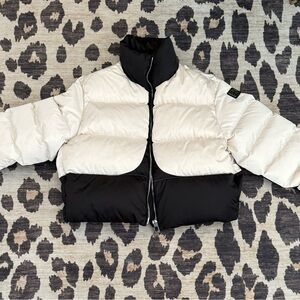 Tory Burch Color Block Black and White Down Puffer Jacket